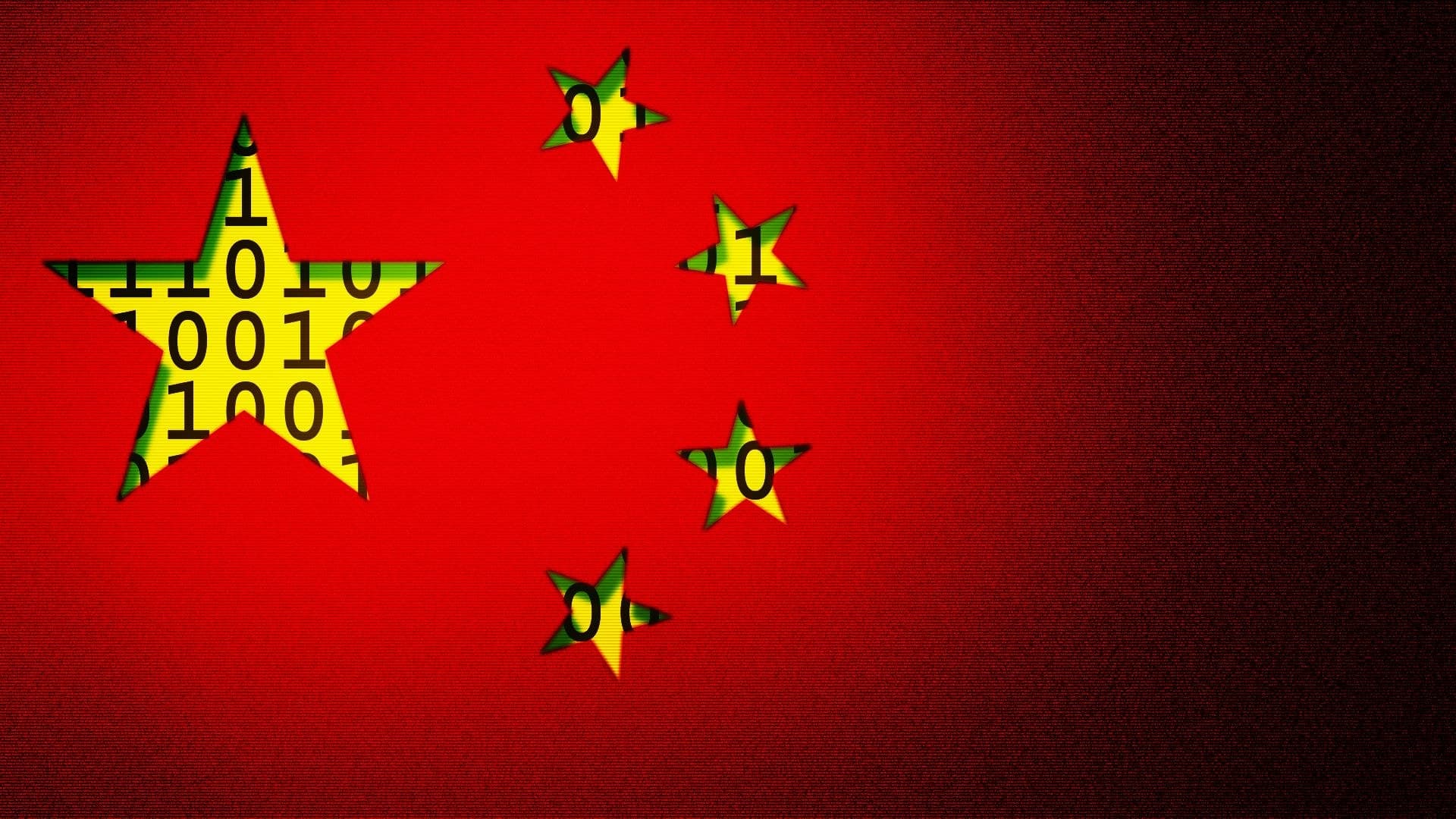 Editorial image of the Chinese flag with stars made of binary digits.
